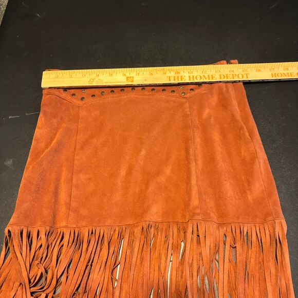 Idyllwind Fringe Mini Skirt S Brown Suede Look Studded Western Boho Cowgirl - Picture 3 of 7